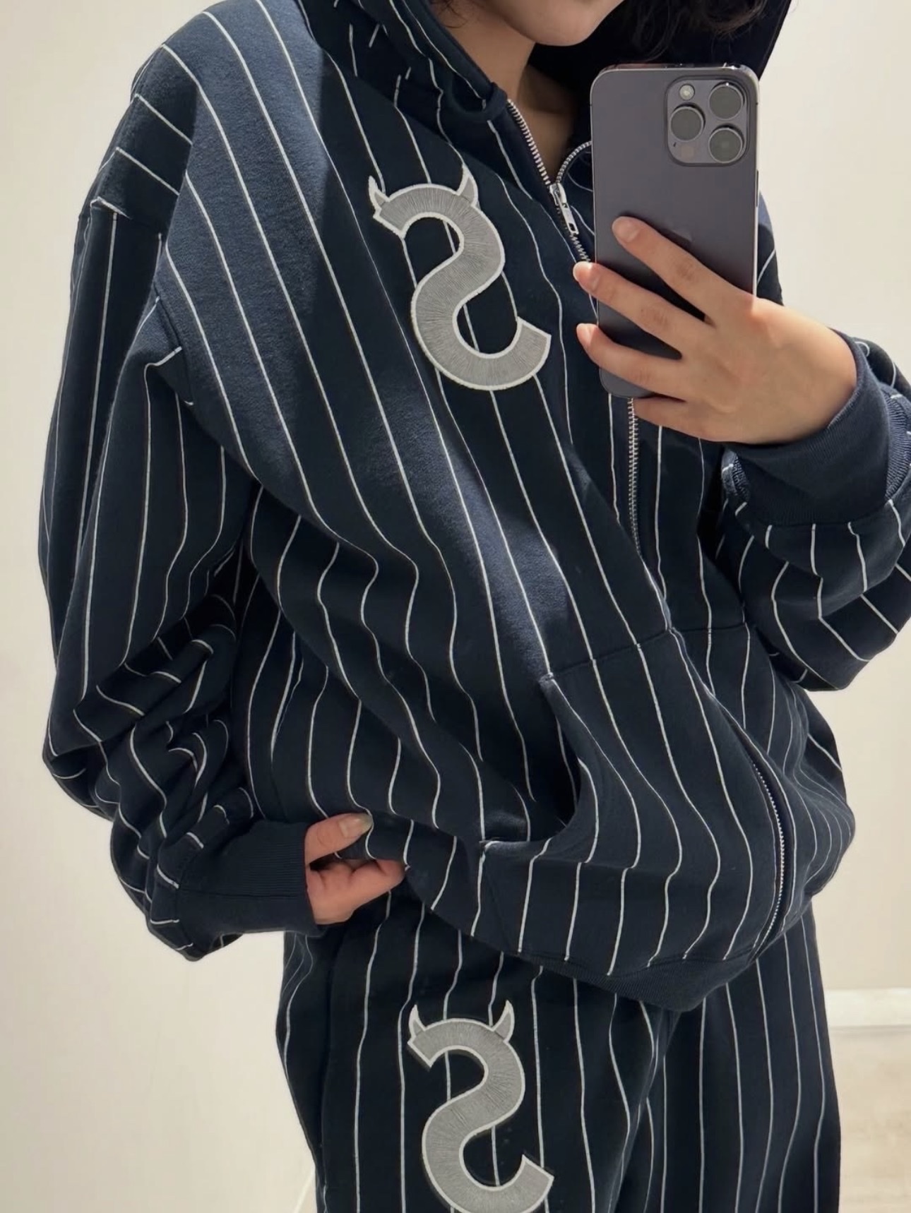Supreme Devil S Logo Zip Up Hooded Sweatshirt Stripe - 26SS 착용 스타일 - 2