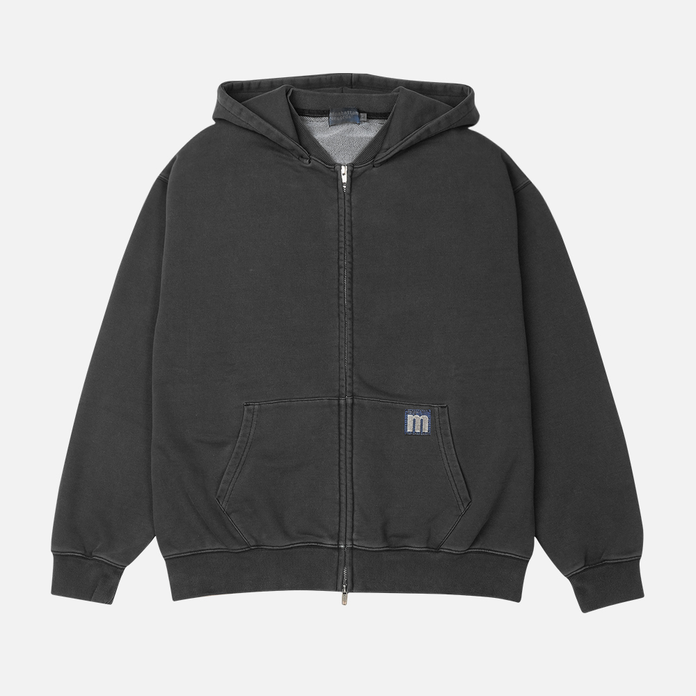 맨하탄 레코즈 피그먼트 립 카라 집업 후디 - 차콜(Manhattan Records PM Rib Collar Zip Up Hoodie - Charcoal) - 2