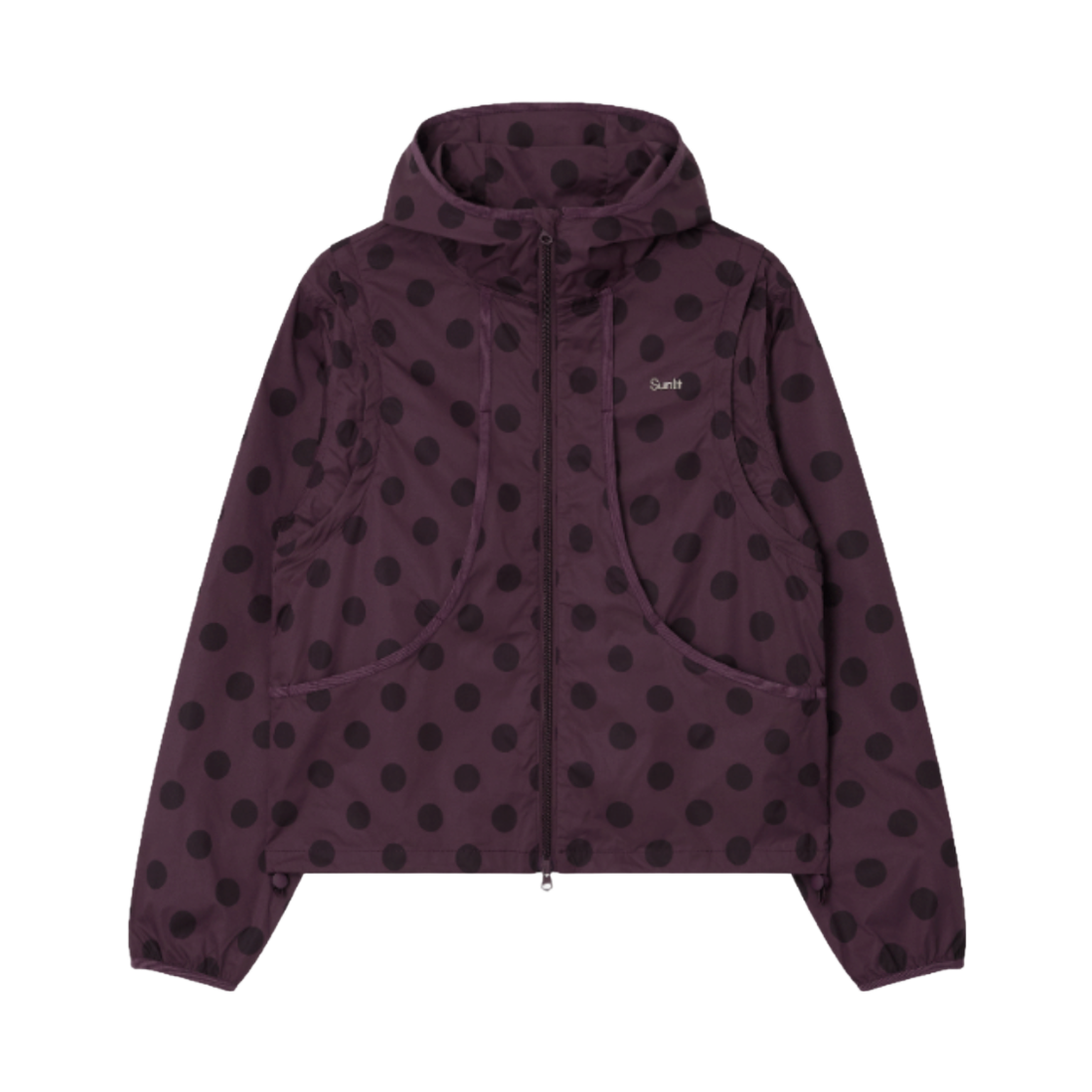 썬릿 투웨이 도트 후디드 윈드 브레이커 퍼플(SUNLIT 2Way Dot Hooded Wind Breaker Purple)
