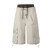 Thevinylhouse Layered Check Cargo Shorts Cream