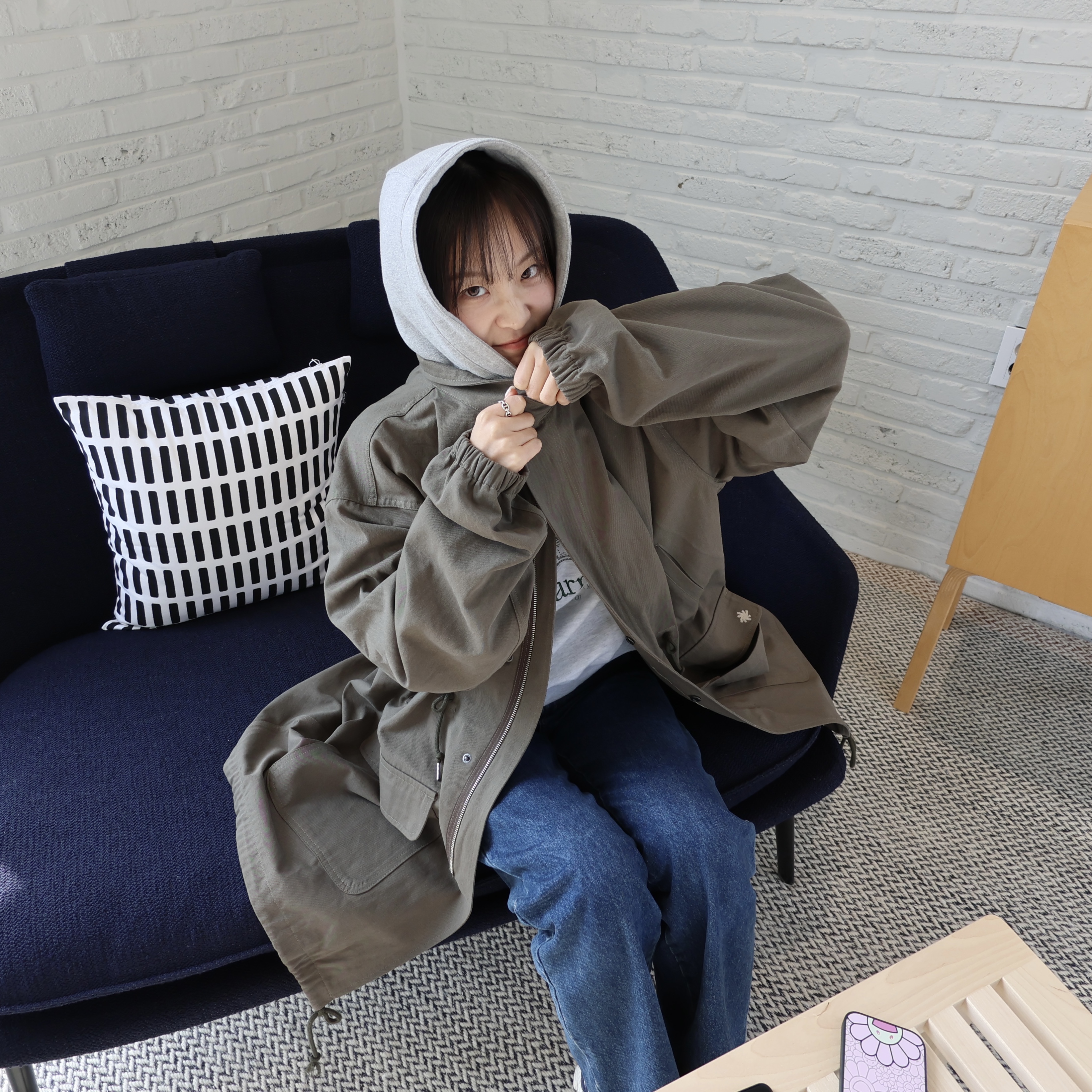 SLOW RECORD HOUSE Vintage Washed Military Jacket Khaki 착용 스타일 - 2
