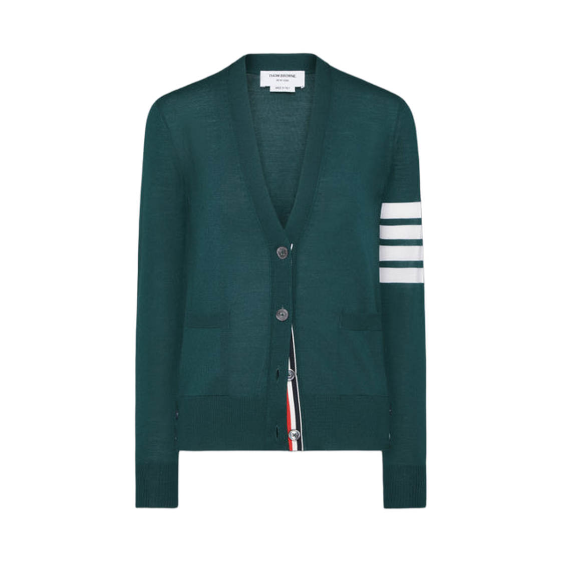 (W) 톰브라운 파인 메리노 울 사선 릴렉스드 핏 가디건 그린((W) Thom Browne Fine Merino Wool 4-Bar Relaxed Fit Cardigan Green) - 1