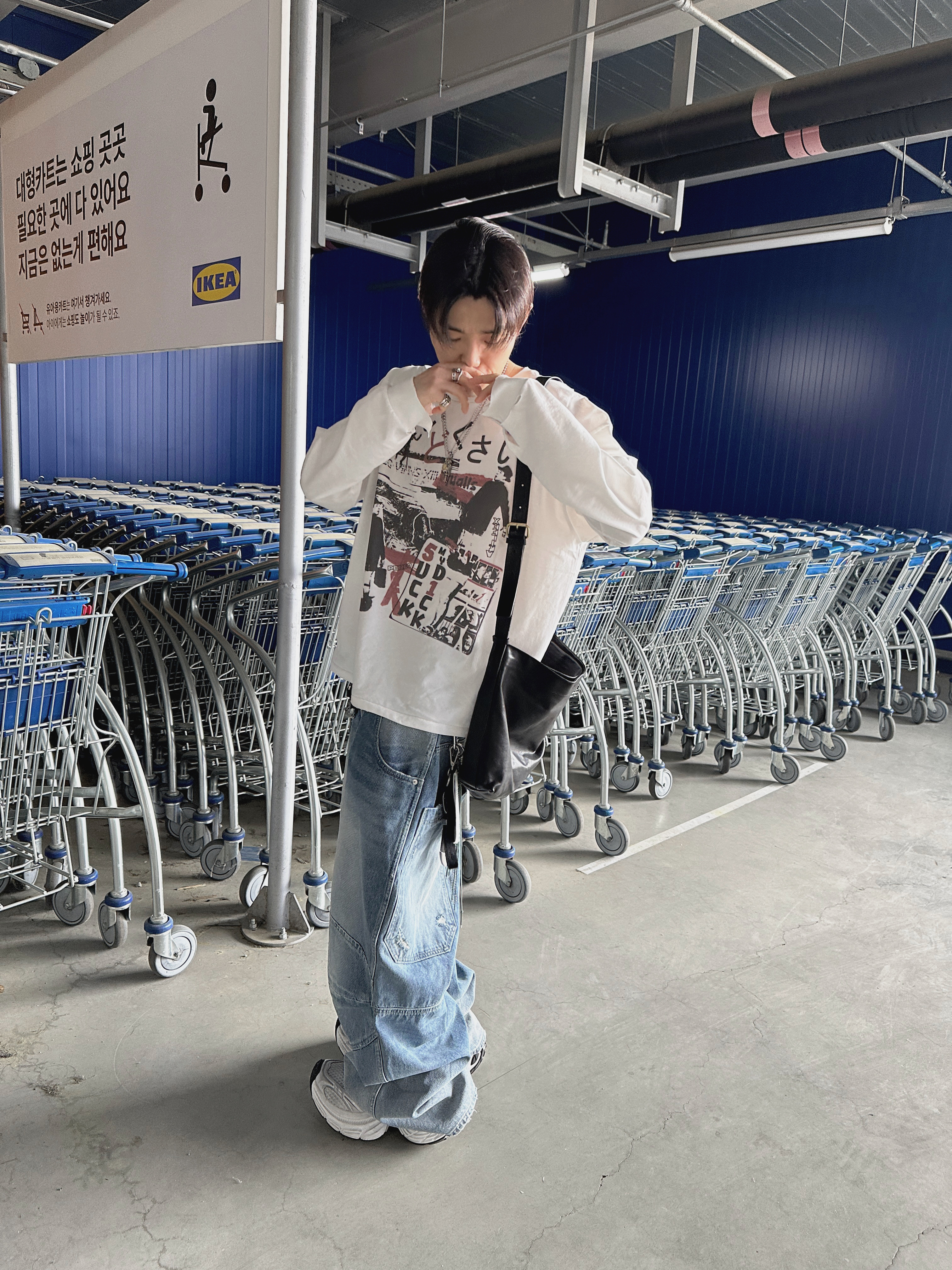 qualisartifexpereo 5-1 Long Sleeve Cream, MJD 3D Knee Denim Pants Blue 착용 스타일 - 1