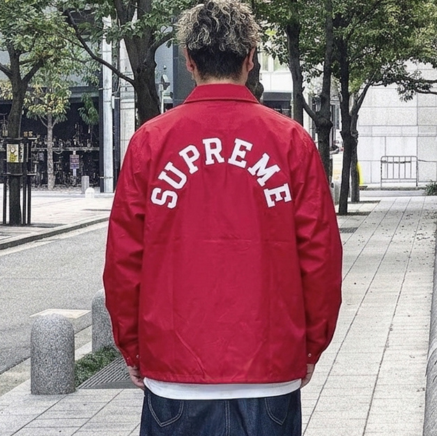 Supreme x Champion Coaches Jacket Red - 24SS 착용 스타일