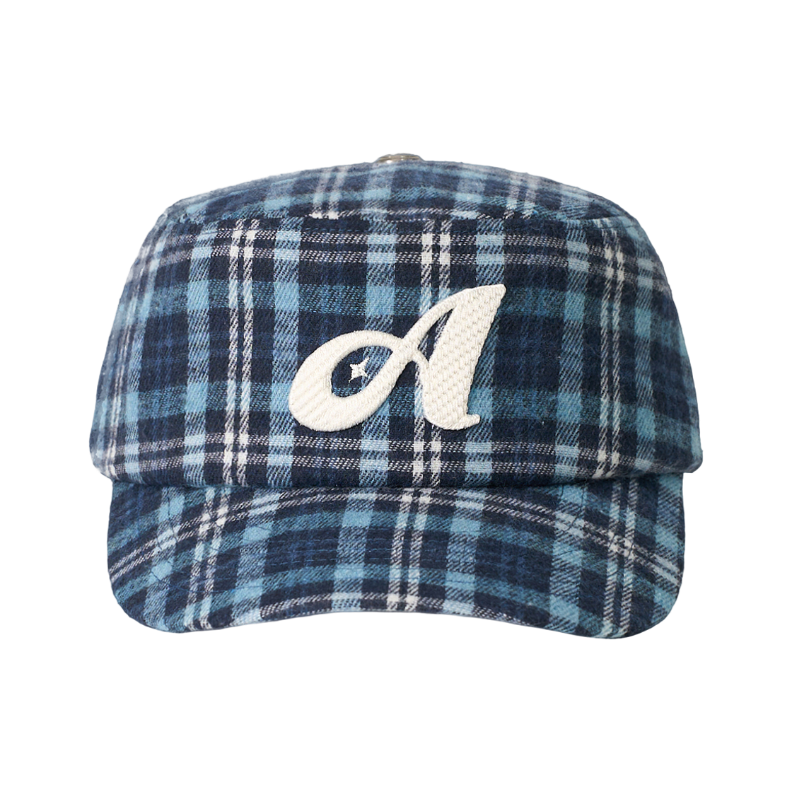올인컴플리트 A 로고 체크 필박스 캡 네이비 체크(Allincomplete A Logo Check Pillbox Cap Navy Check)