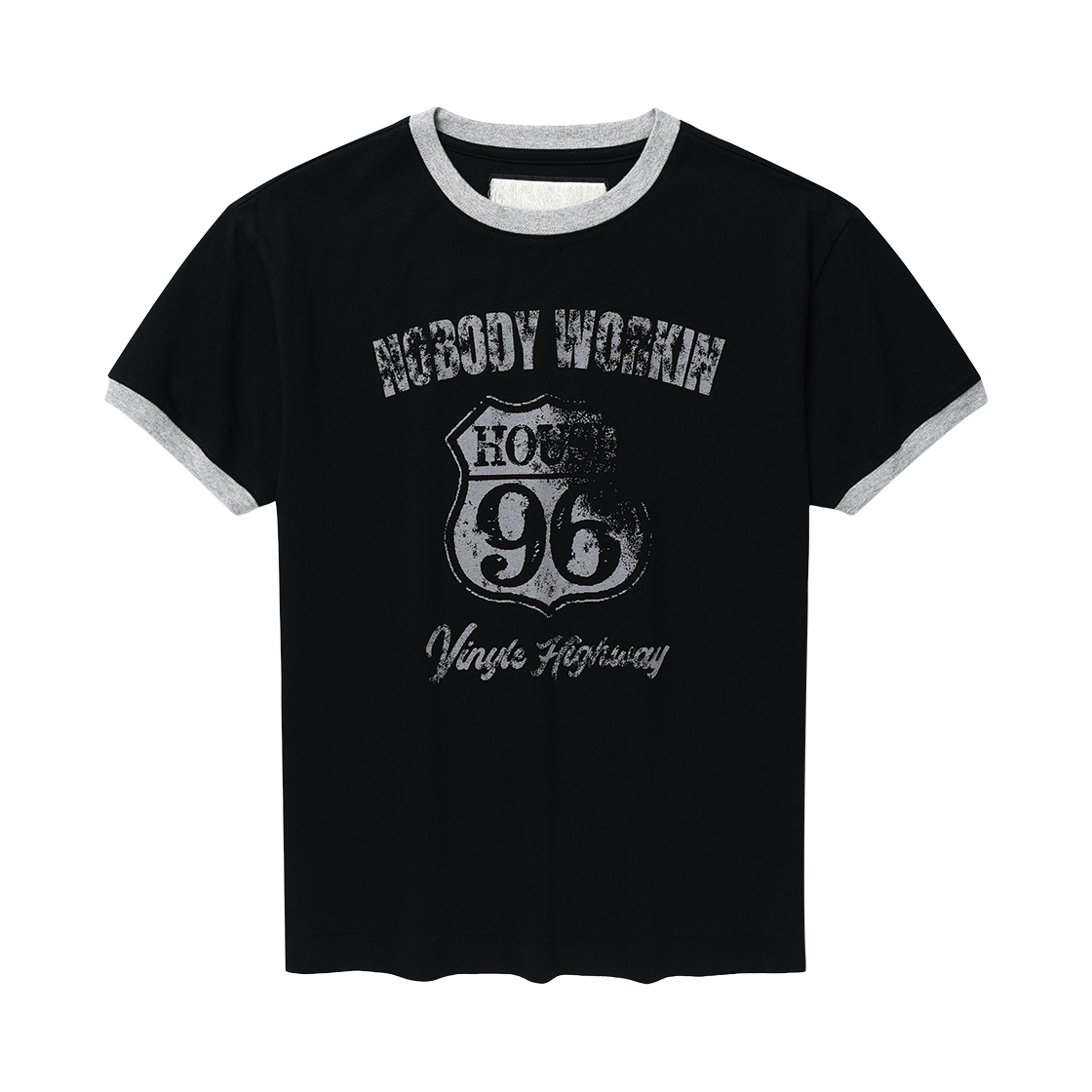 더바이닐하우스 노바디 워크 링거 티셔츠 블랙(Thevinylhouse Nobody Work Ringer Tee Black)