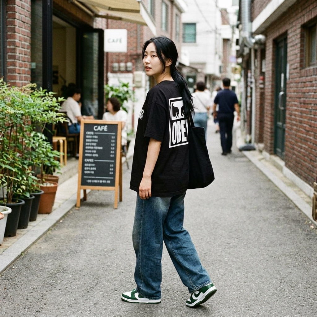 Obey Eyes Icon 2 Classic T-Shirt Black 착용 스타일