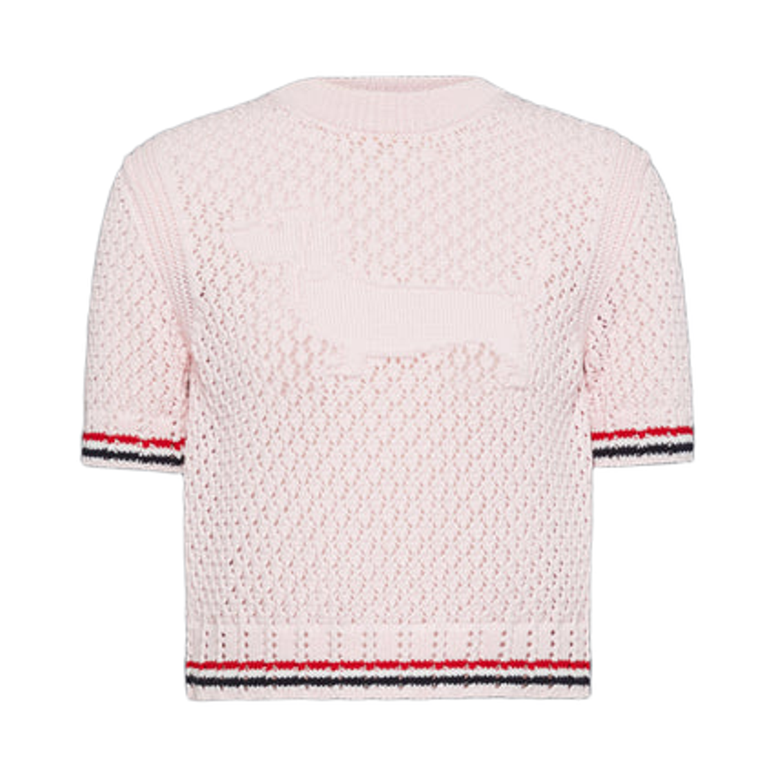 FKA511A-Y3062-642 (W) Thom Browne Cotton Pointelle Stitch Hector RWB T-Shirt Pink