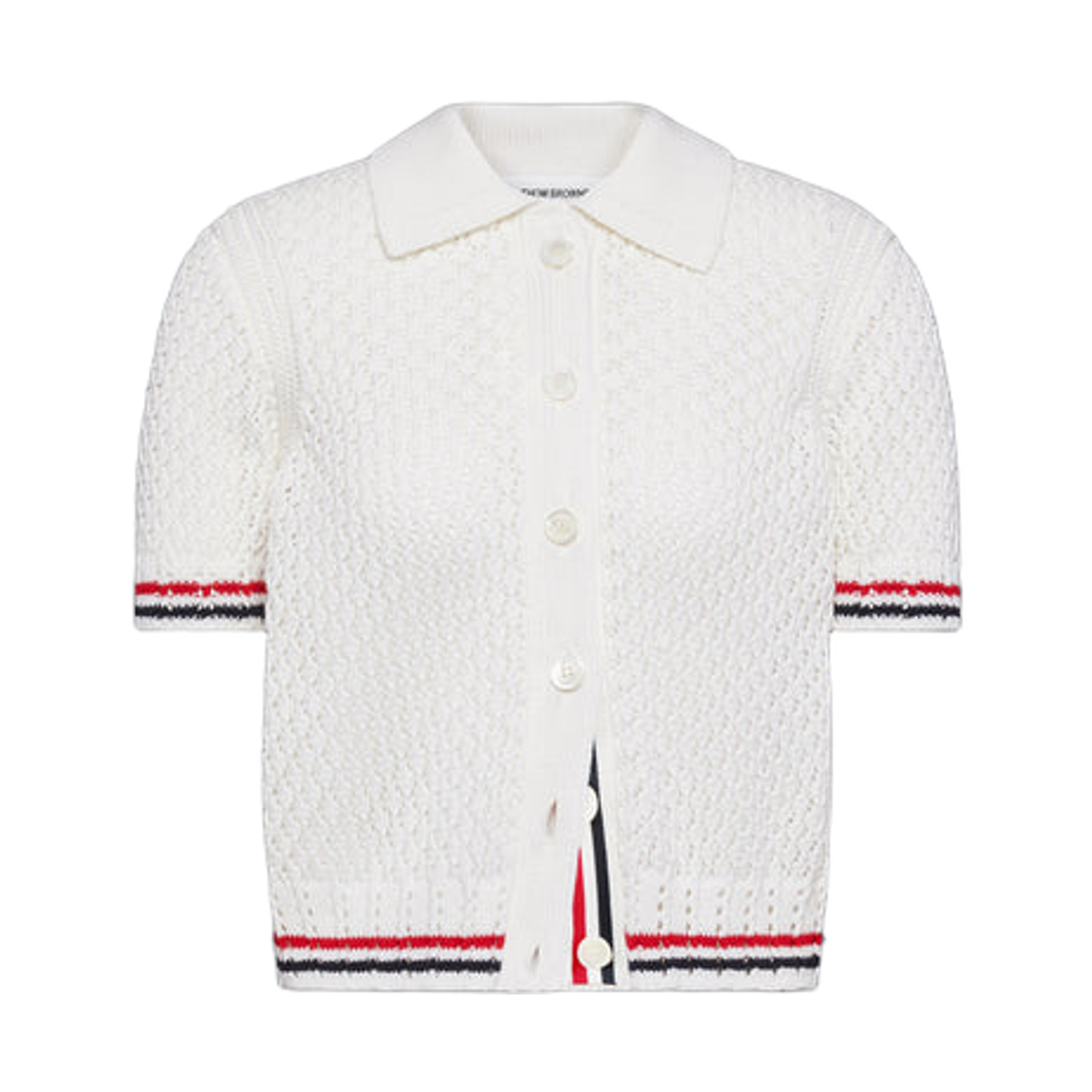 FKC694A-Y3062-100 (W) Thom Browne Hector Pointelle Short Sleeve Cardigan White