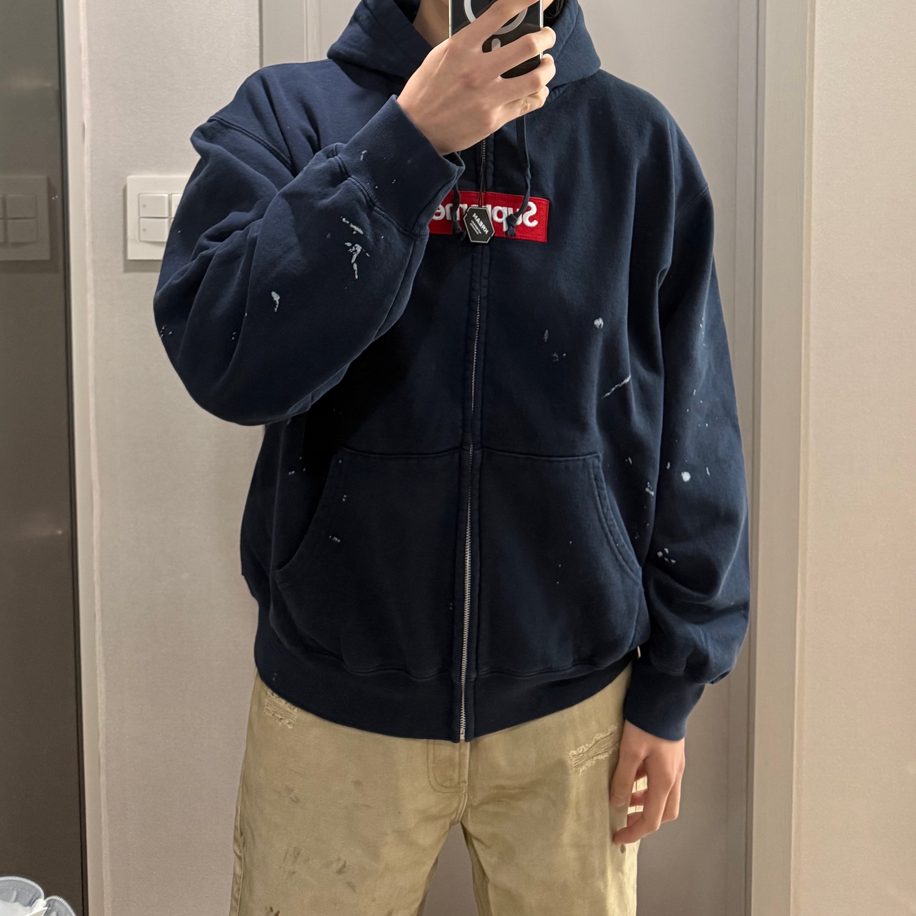 Supreme x MM6 Maison Margiela Box Logo Zip Up Hooded Sweatshirt Black - 26SS 착용 스타일 - 2