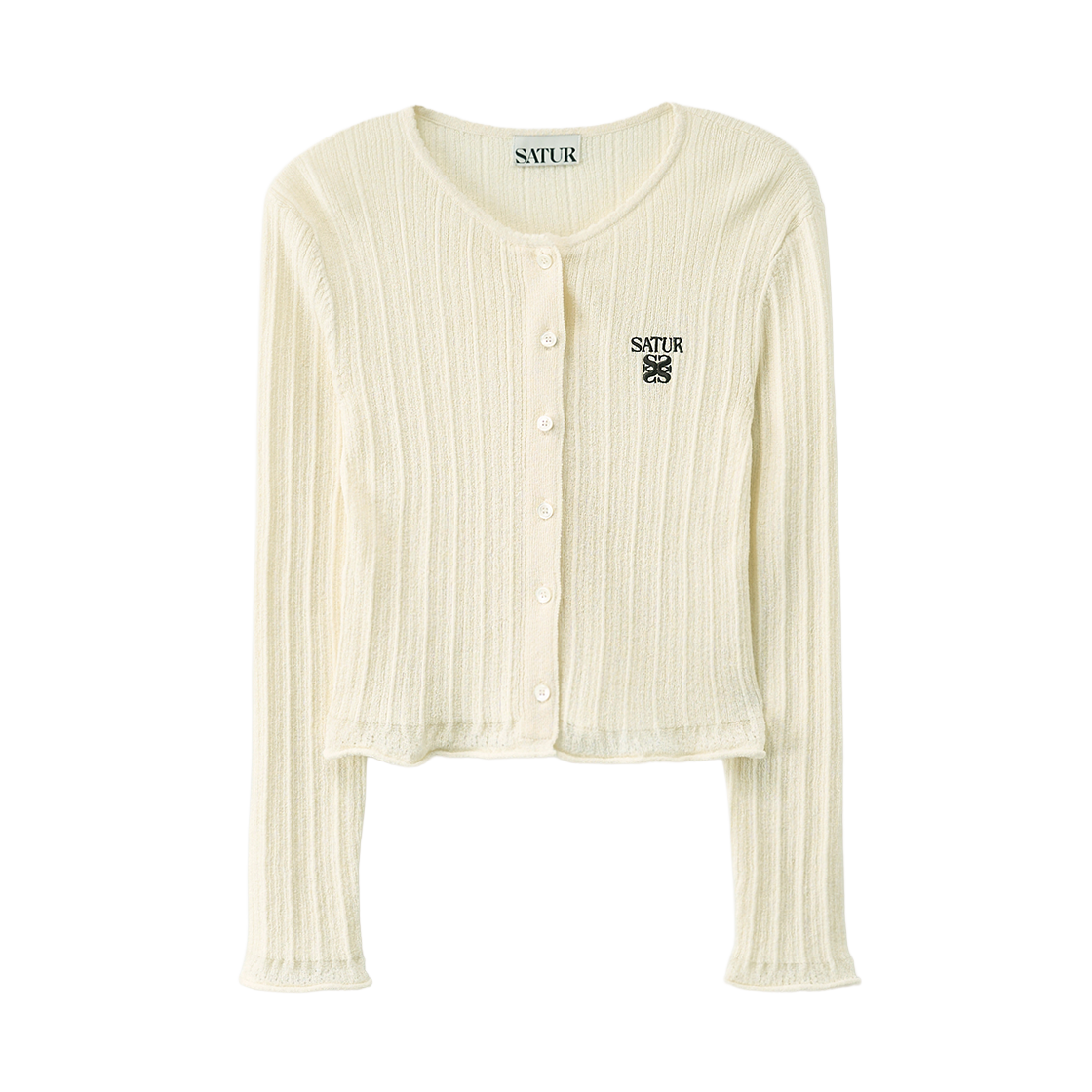 세터 우먼 시어 롱 슬리브 크롭 가디건 크림(SATUR W Sheer Long Sleeve Crop Cardigan Cream)
