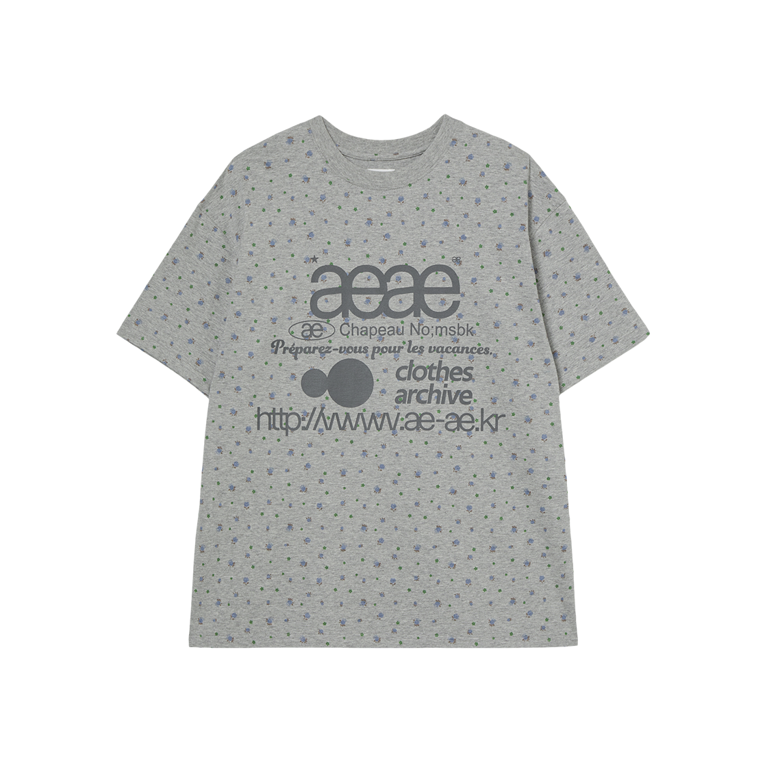 [예약 배송] 에이이에이이 웹 로고 플라워 티셔츠 멜란지 그레이([예약 배송] AEAE Web Logo Flower T-Shirts Melange Grey)