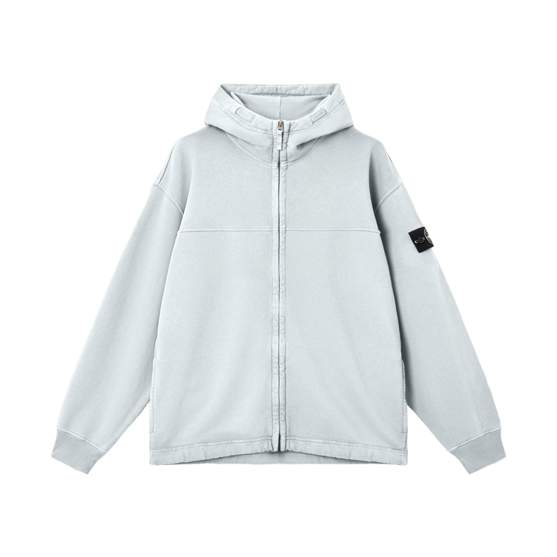 스톤 아일랜드 6100017 포켓 오가닉 코튼 플리스 리플렉티브 가먼트 라미네이션 오버사이즈 핏 집업 후드 스웨트셔츠 스카이 블루 - 26SS(Stone Island 6100017 Organic Cotton Fleece Reflective Garment Lamination Oversized Fit Zip-Up Hooded Sweatshirt with Pockets Sky Blue - 26SS) - 1
