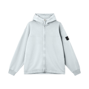 Stone Island 6100017 Organic Cotton Fleece Reflective Garment Lamination Oversized Fit Zip-Up Hooded Sweatshirt with Pockets Sky Blue - 26SS