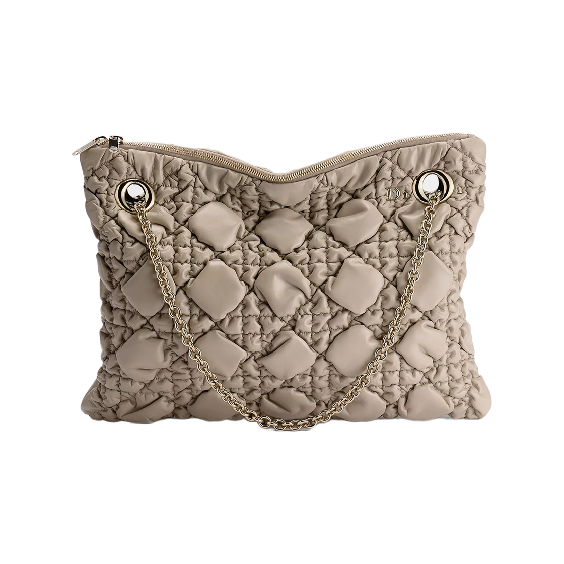 M1415OUYA-M116 Dior Medium Crunch Bag Puffy Macrocannage Calfskin Sand
