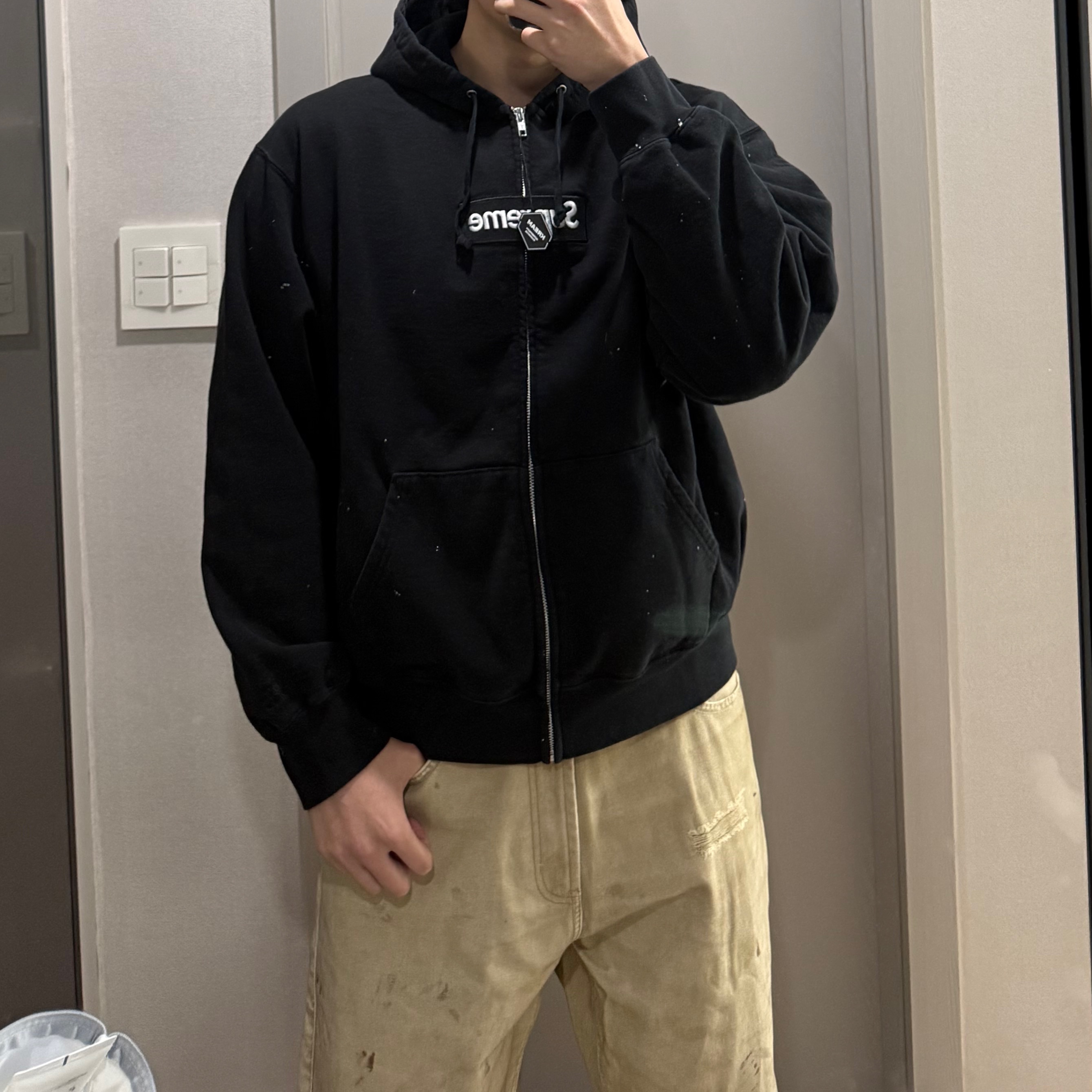 Supreme x MM6 Maison Margiela Box Logo Zip Up Hooded Sweatshirt Black - 26SS 착용 스타일 - 1
