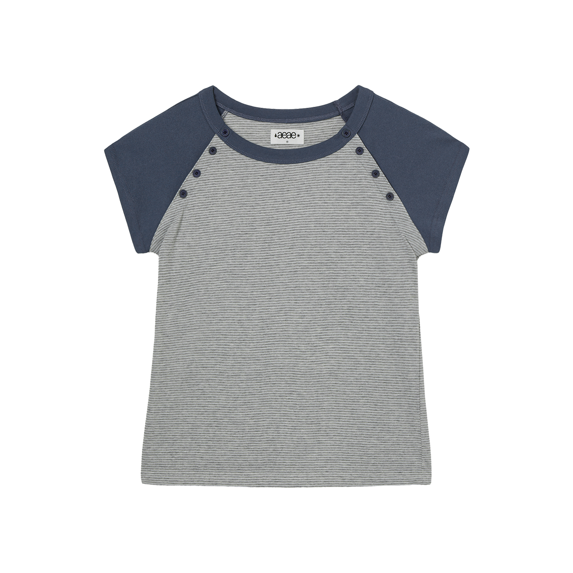 에이이에이이 스트라이프 버튼 래글런 티 그레이(AEAE Stripe Button Raglan Tee Grey)