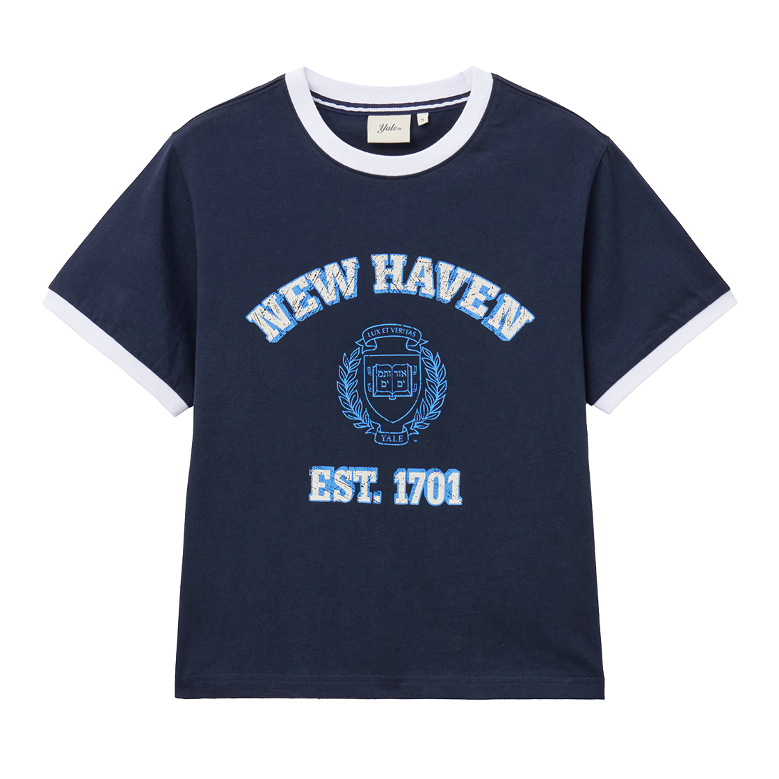 예일 우먼즈 뉴 헤이븐 그래픽 링거 티셔츠_네이비(Yale Women’s New Haven Graphic Ringer T-Shirt_Navy)