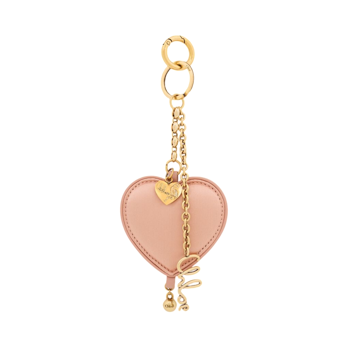 끌로에 심볼즈 하트 키링 백 참 사틴 앤 브래스 써머리 베이지(Chloe Symbols Heart Keyring Bag Charm in Satin and Brass Summery Beige)
