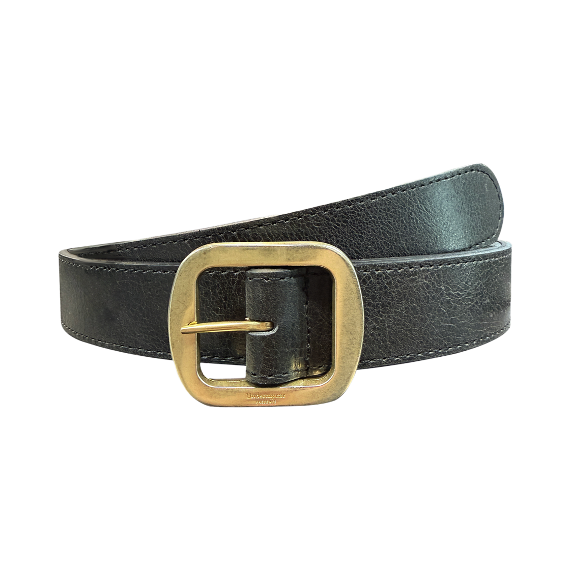 언더마이카 무.128 오리지널 로고 크랙 레더 벨트 골드 / 블랙(Undermycar MU.128 Original Logo Cracked Leather Belt Gold / Black)