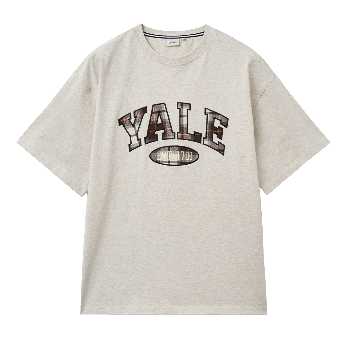 예일 체크 투톤아치 티셔츠_오트밀(Yale Check Two-Tone Arch T-Shirt_Oatmeal)