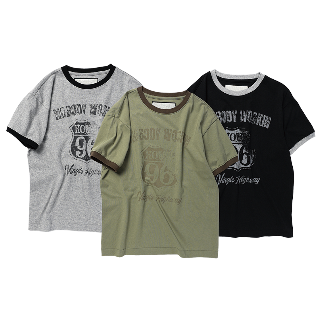 더바이닐하우스 노바디 워크 링거 티셔츠 올리브(Thevinylhouse Nobody Work Ringer Tee Olive) - 4