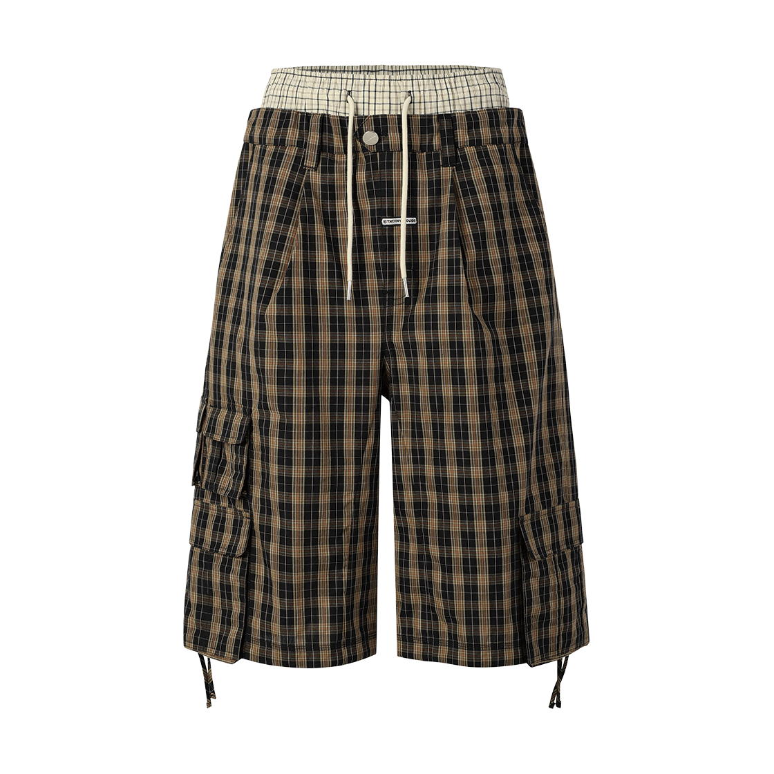 더바이닐하우스 레이어드 체크 카고 쇼츠 브라운(Thevinylhouse Layered Check Cargo Shorts Brown)
