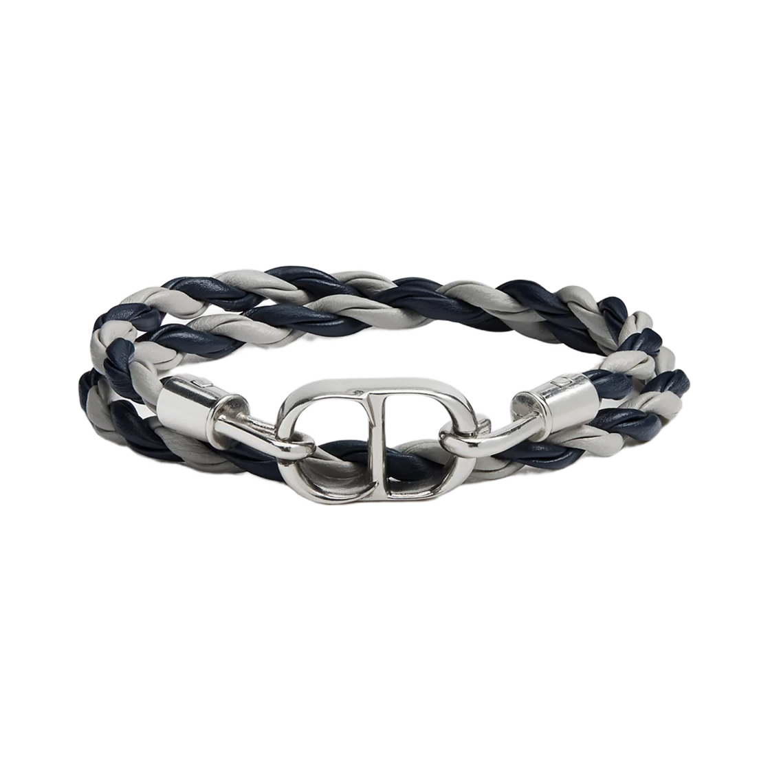 B3210HOMLE-D095 Dior CD Icon Woven Leather Double Bracelet Calfskin With Silver Finish Brass Beige Black