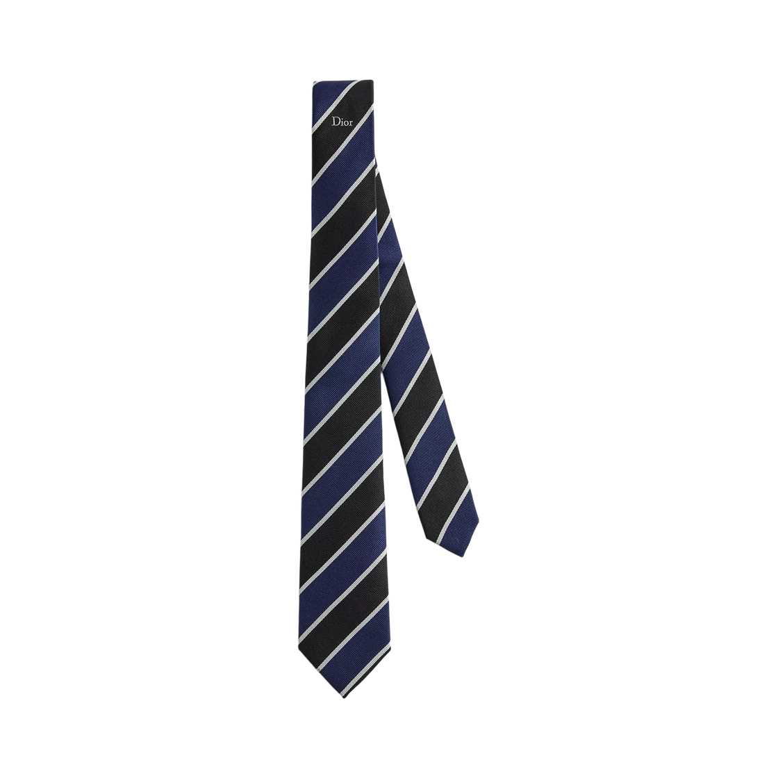 68C1047B6057-C985 Dior Striped Dior Tie Silk Black Navy Blue White