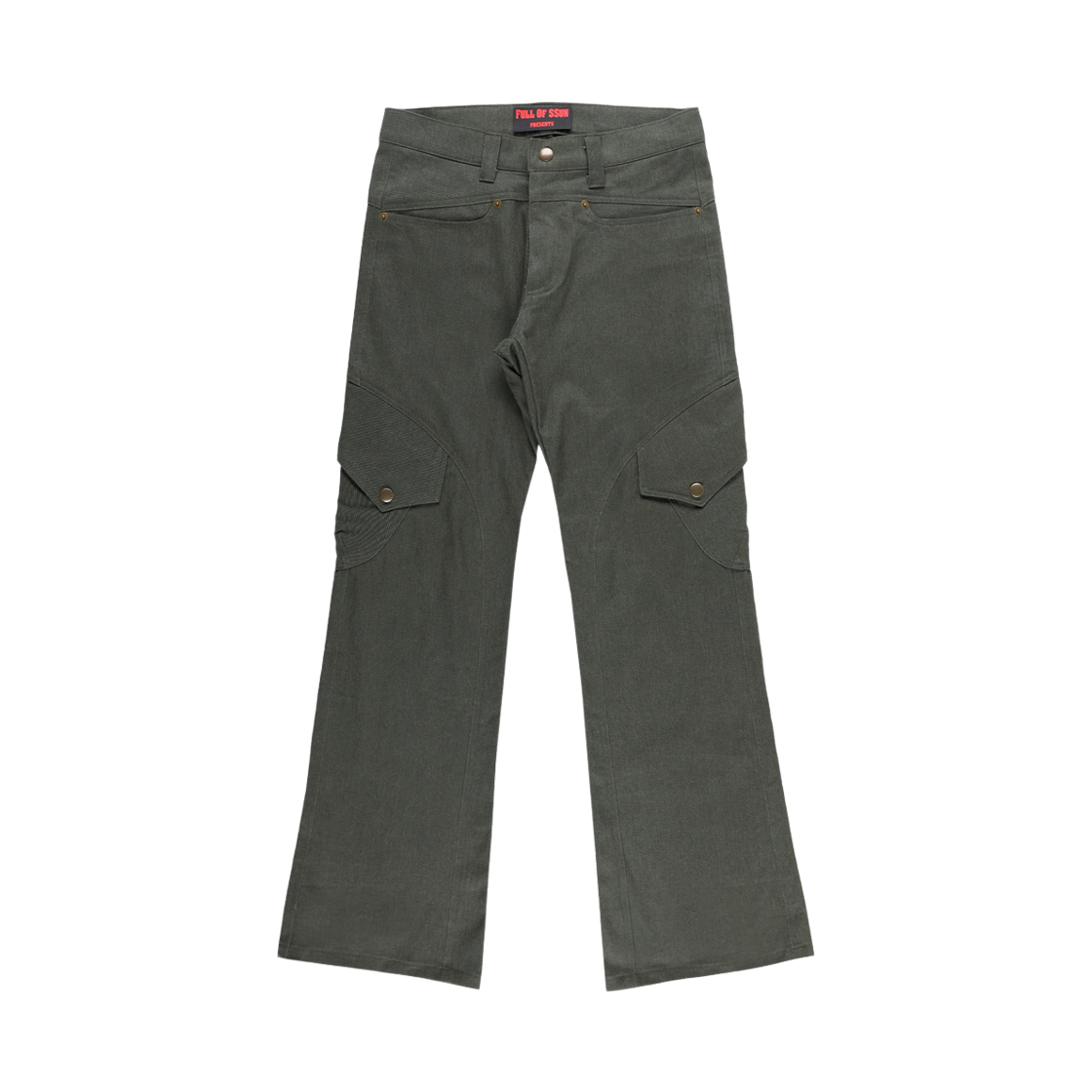 191260130 Full of Ssun Curve Panel Flare Cargo Pants Dark Green