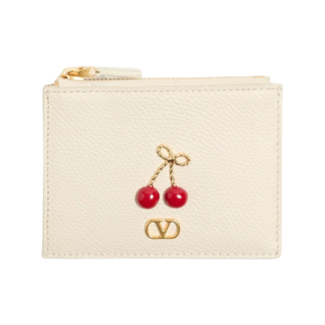 P0AY2WGXI16 Valentino Cherry Charm Leather Card Holder Light Ivory