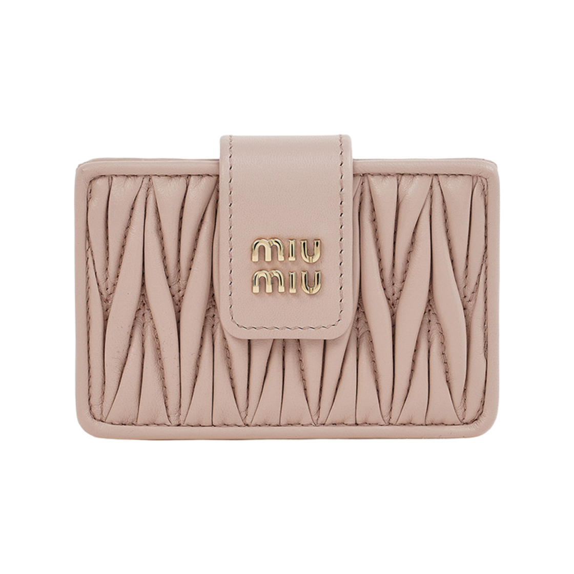 5MC280-AFPP-F0236 Miu Miu Matelasse Nappa Leather Card Holder Powder Pink