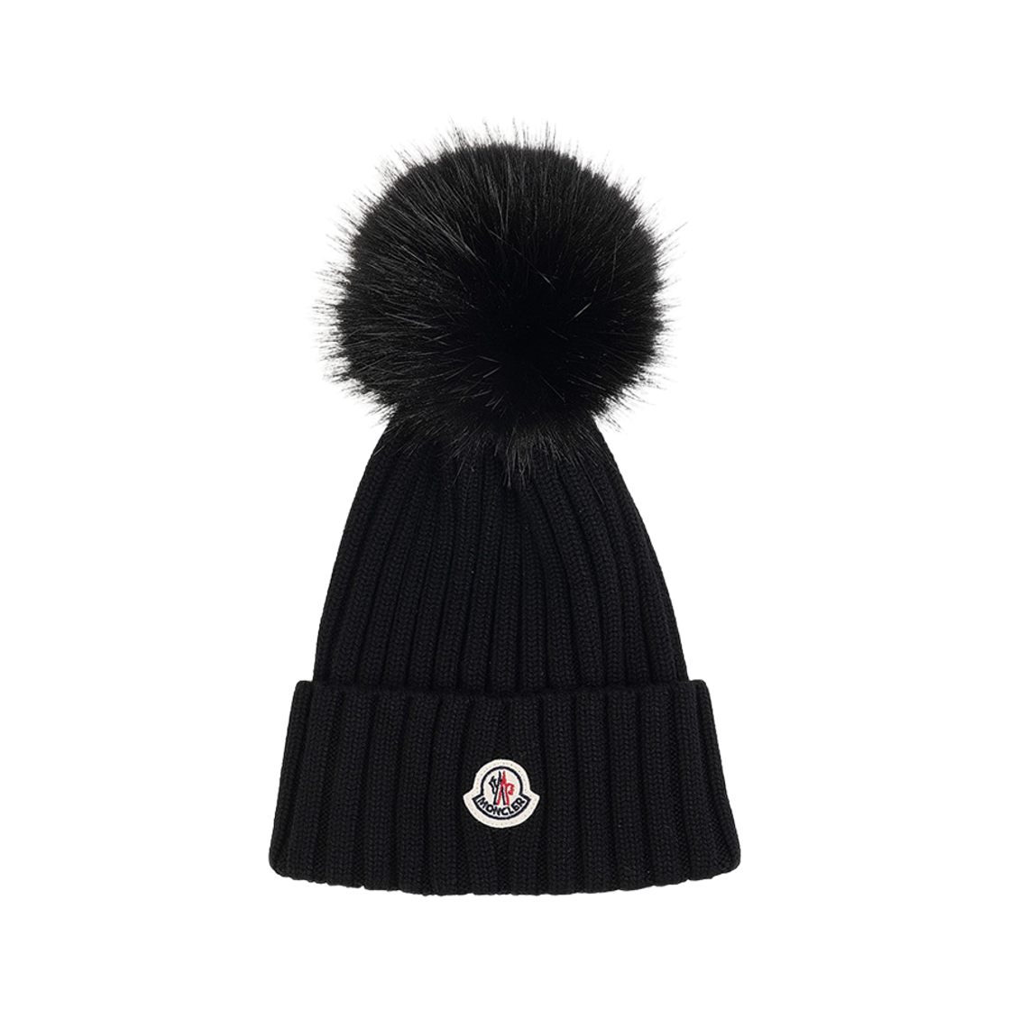 (W) 몽클레르 로고 패치 폼폼 비니 블랙 - 26SS((W) Moncler Logo Patch Pom Pom Beanie Black - 26SS)