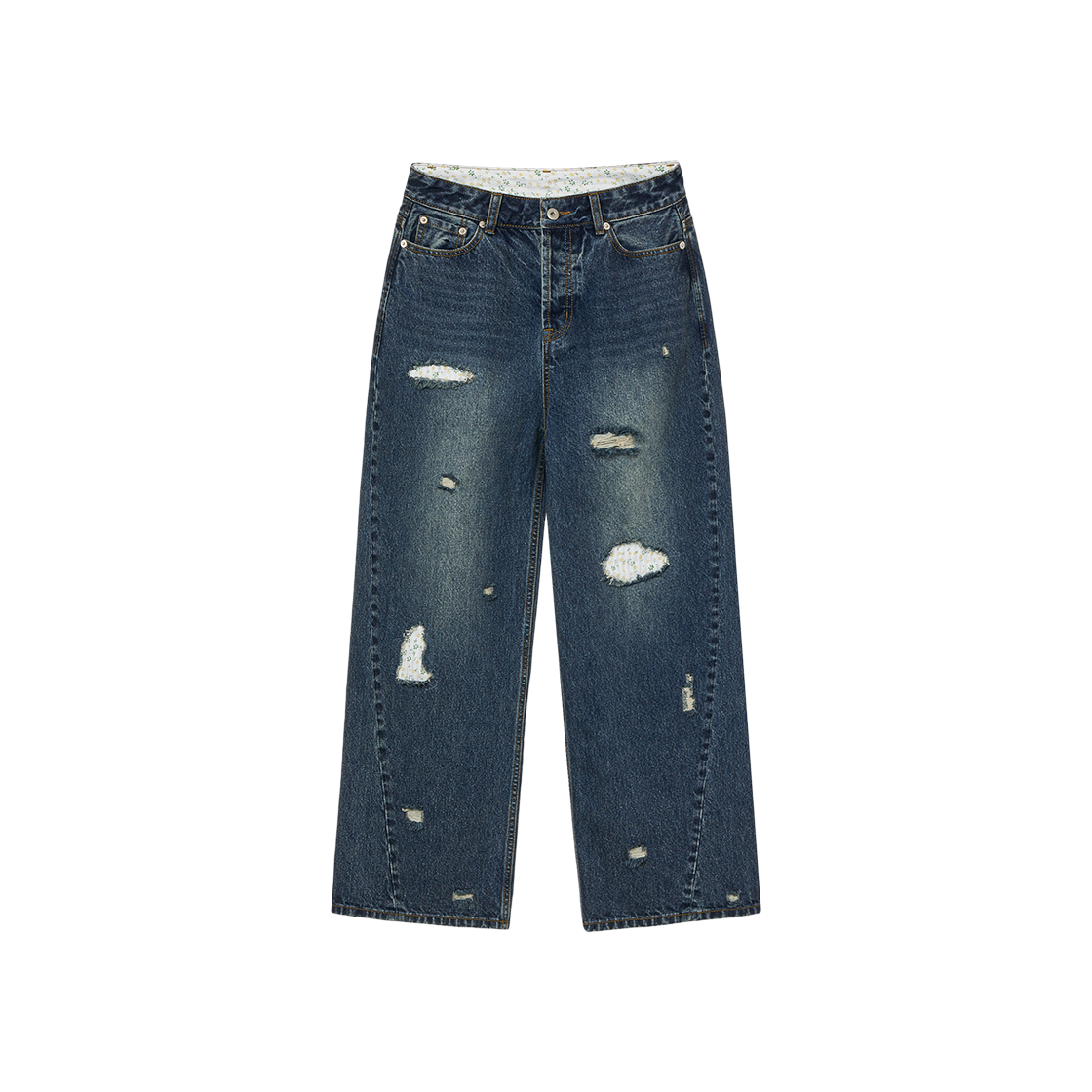 [예약 배송] 에이이에이이 플라워 패치워크 데님 팬츠 더스티 블루([예약 배송] AEAE Flower Patchwork Denim Pants Dusty Blue)