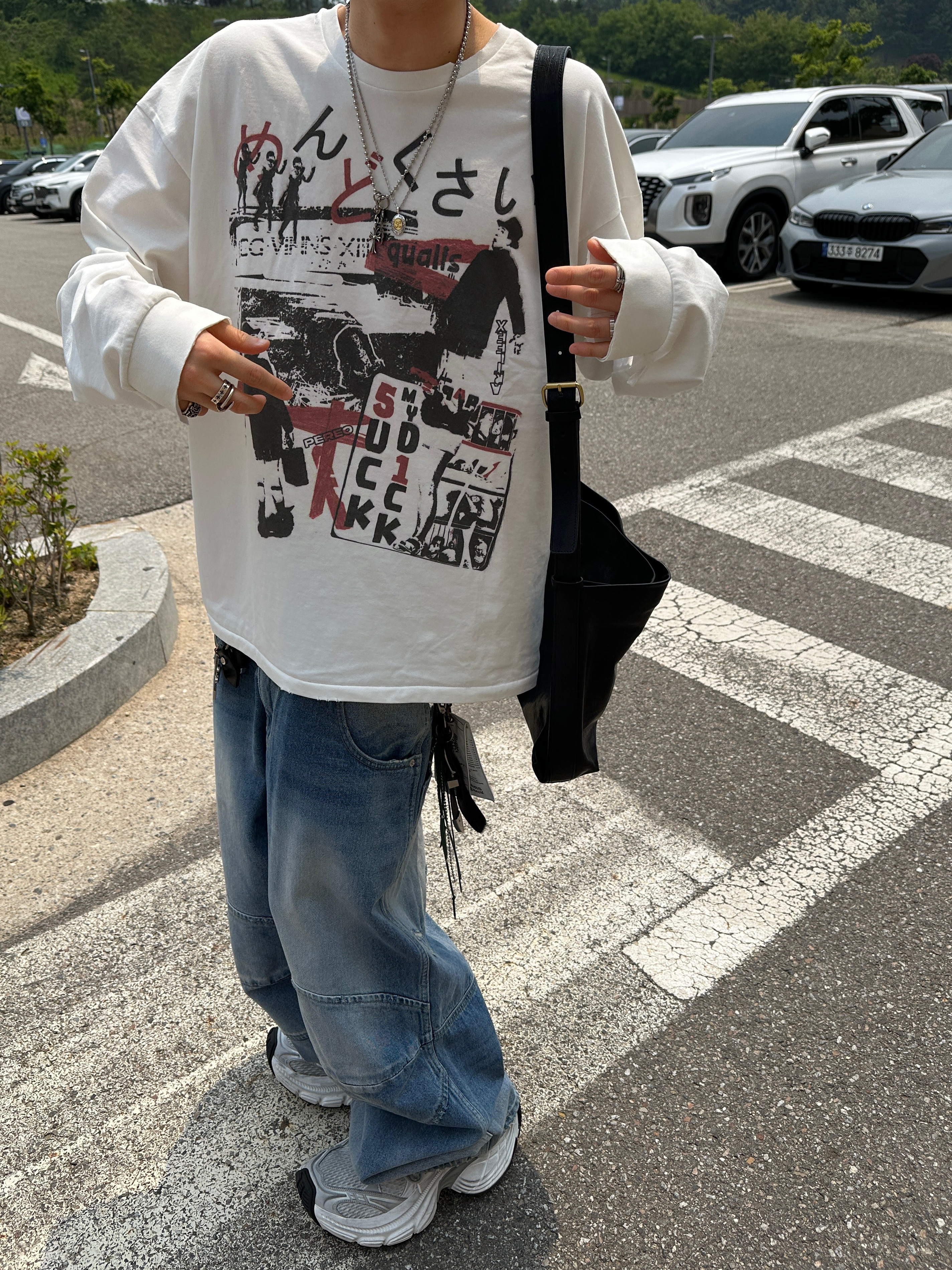qualisartifexpereo 5-1 Long Sleeve Cream, MJD 3D Knee Denim Pants Blue 착용 스타일 - 4