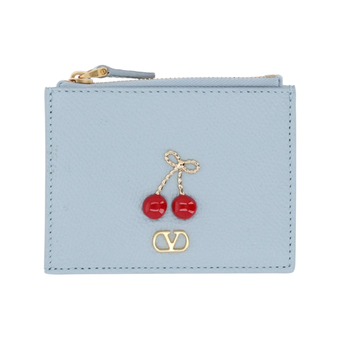 P0AY2WGXZJ4 Valentino Cherry Charm Leather Card Holder Sky Blue