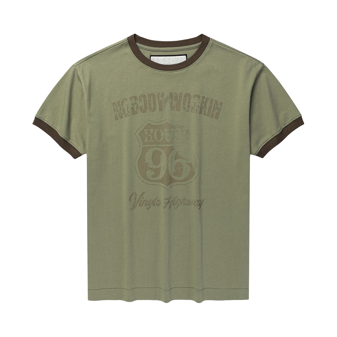 더바이닐하우스 노바디 워크 링거 티셔츠 올리브(Thevinylhouse Nobody Work Ringer Tee Olive)