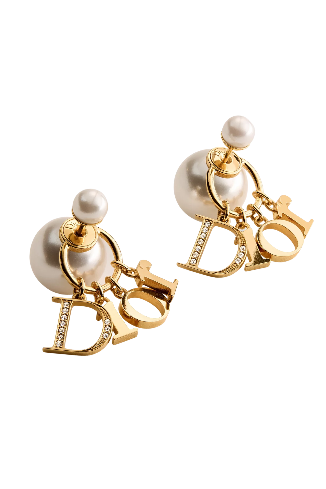 E4591WOMCY-D319 (W) Dior Tribales Earrings Gold Finish Metal White Resin Pearls & Crystals Gold White