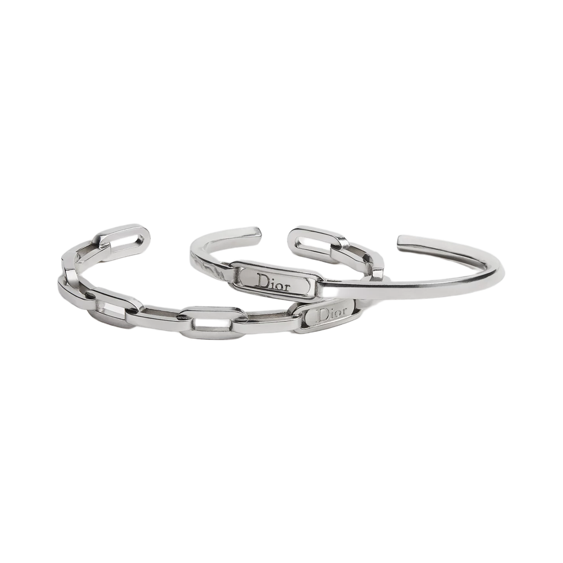B3369HOMMT-D000 Dior Link Bangle Silver Finish Brass Silver (Set of 2)