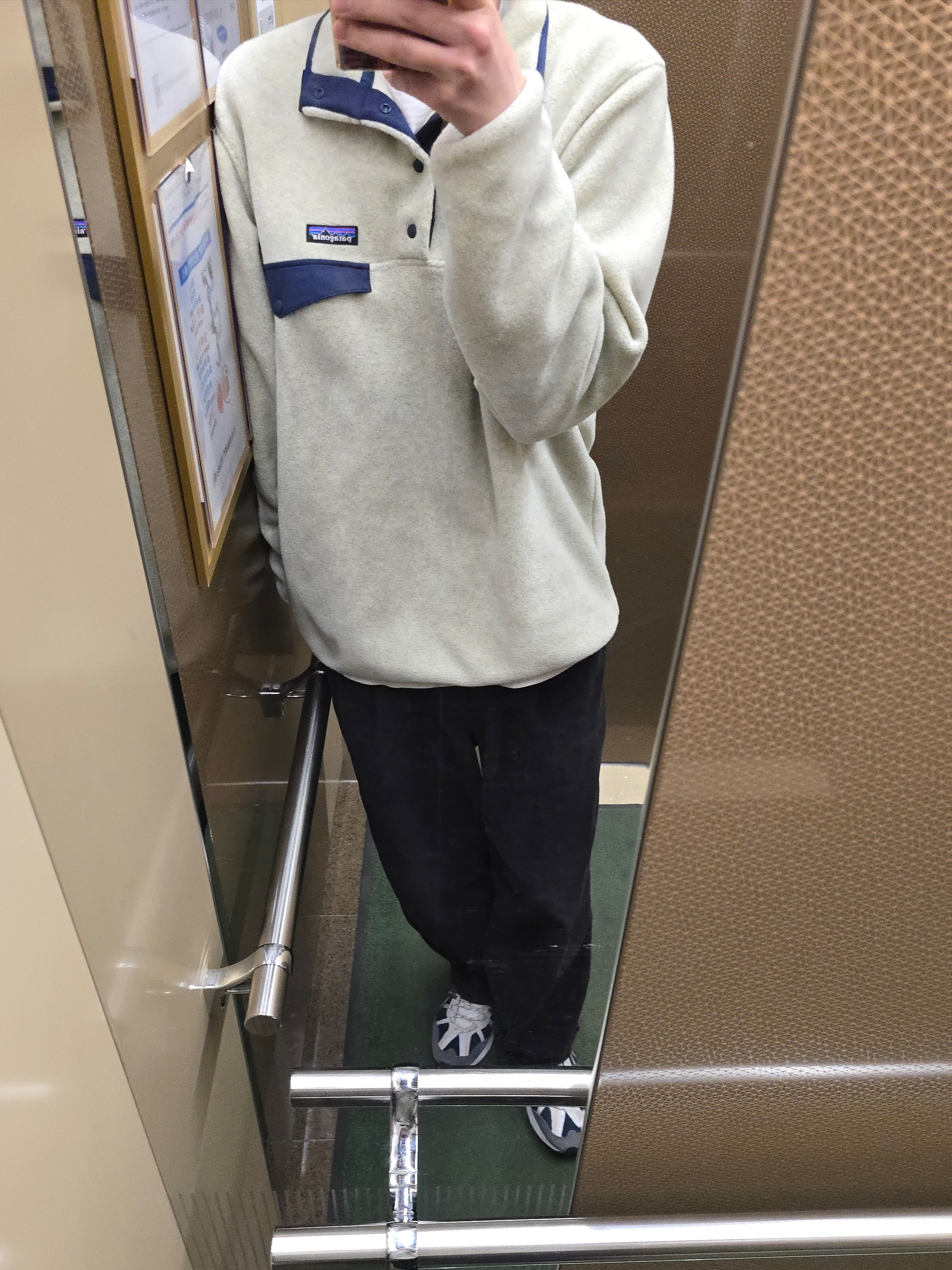 Patagonia Lightweight Synchilla Snap-T Fleece Pullover Oatmeal Heather/Smolder Blue/New Navy 착용 스타일