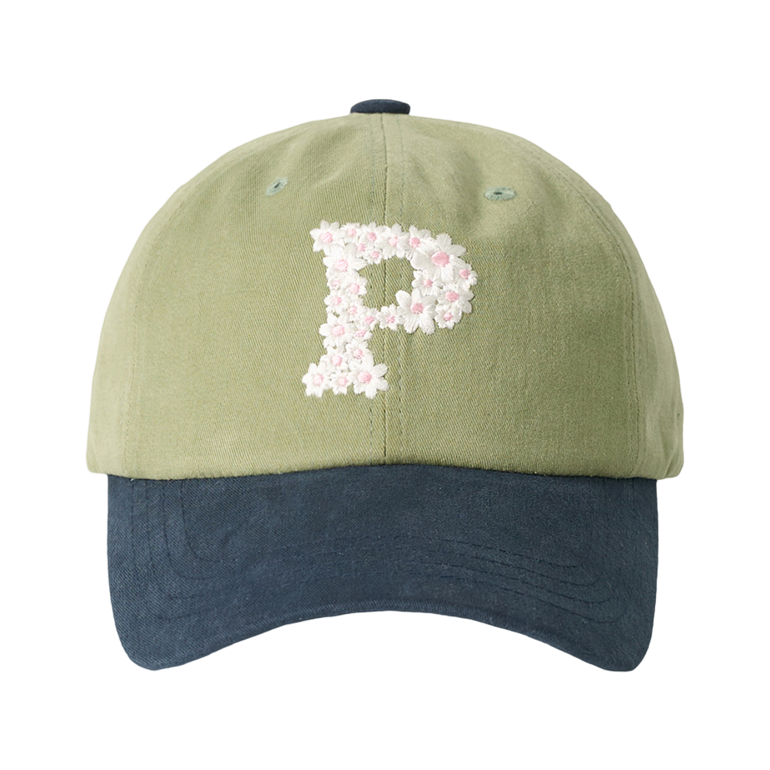 올인컴플리트 플로럴 P 로고 볼캡 네이비 & 올리브(Allincomplete Floral P Logo Ball Cap Navy & Olive) - 1