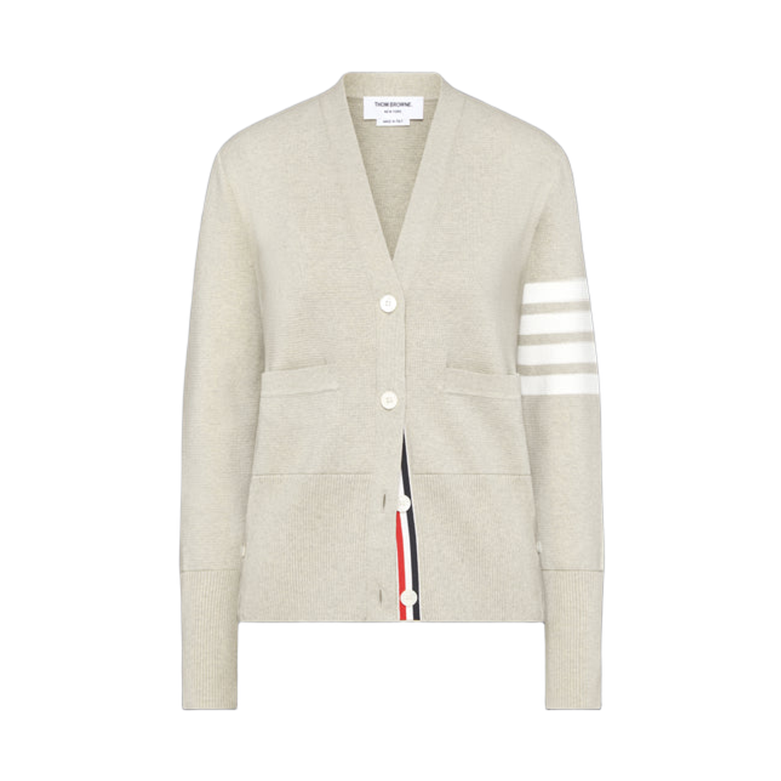 (W) 톰브라운 코튼 크레이프 밀라노 스티치 사선 가디건 베이지((W) Thom Browne Cotton Crepe Milano Stitch 4-Bar Cardigan Beige)