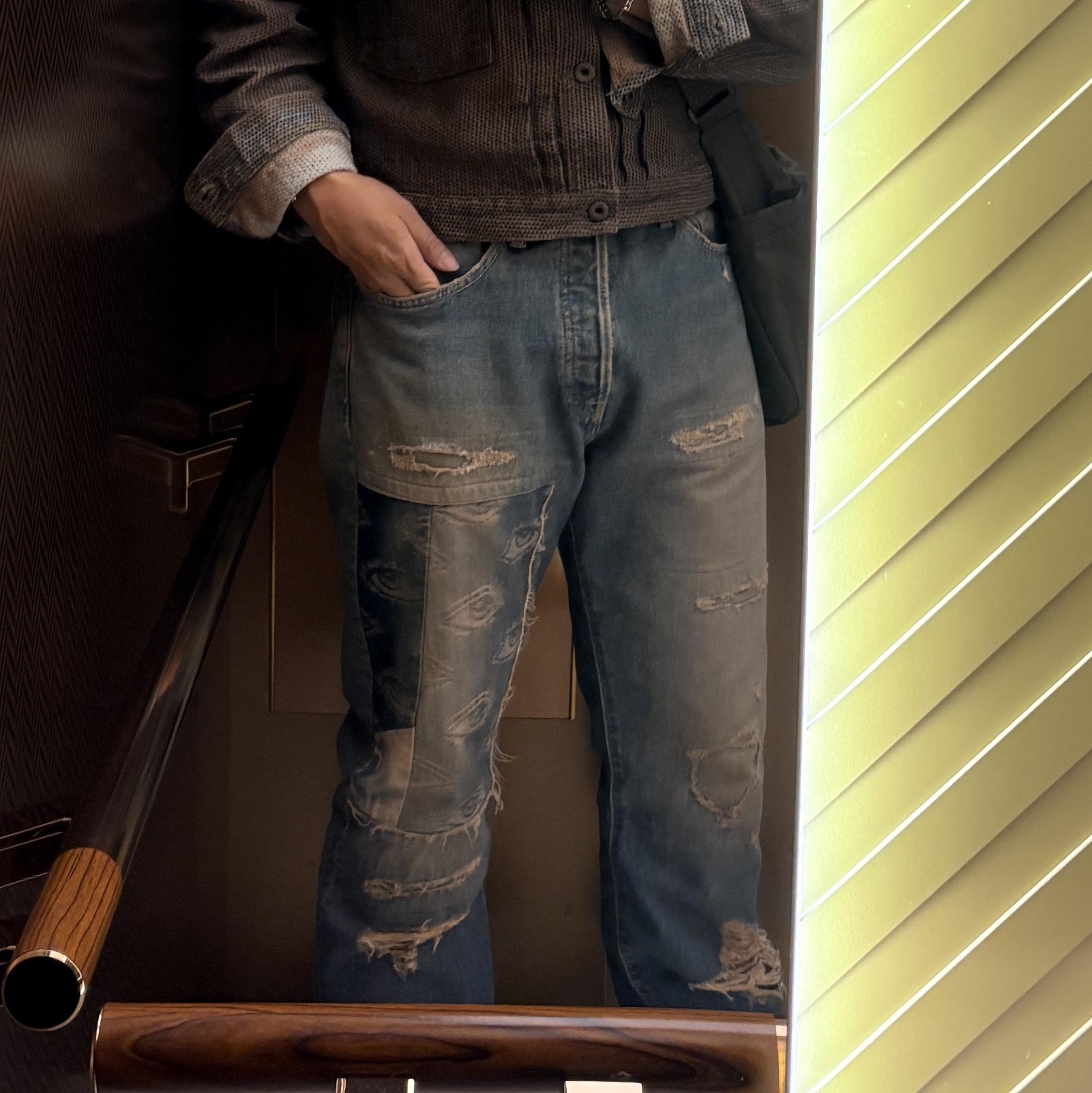 Kapital 14 oz. Denim 5P Monkey Cisco Speakeasy Dixie Remake Processing, Kapital Century Denim No.3 1st Jacket Blue 착용 스타일