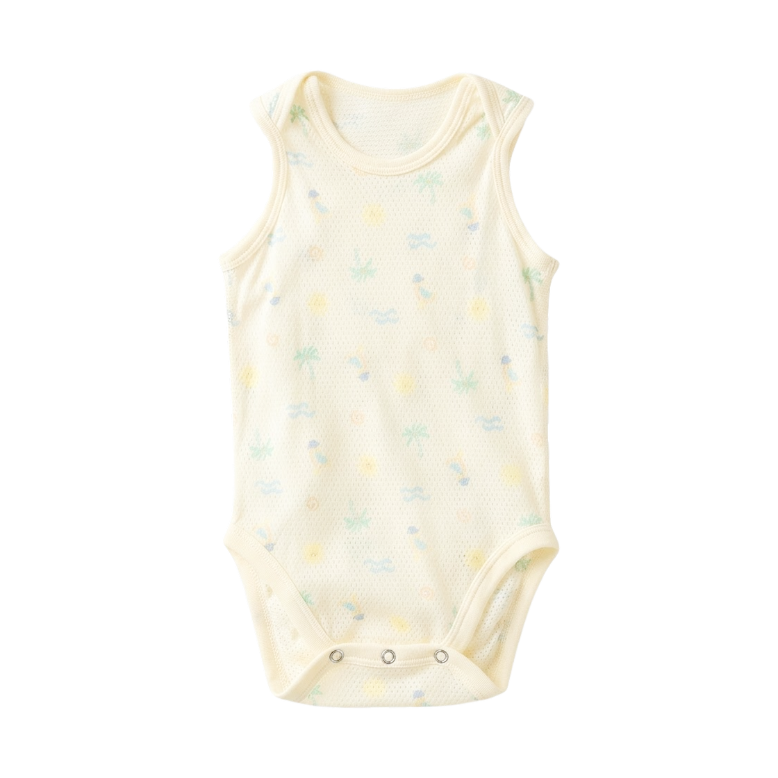 481764-40 (Kids) Uniqlo Cotton Mesh Inner Sleeveless Print Bodysuit Cream - JP