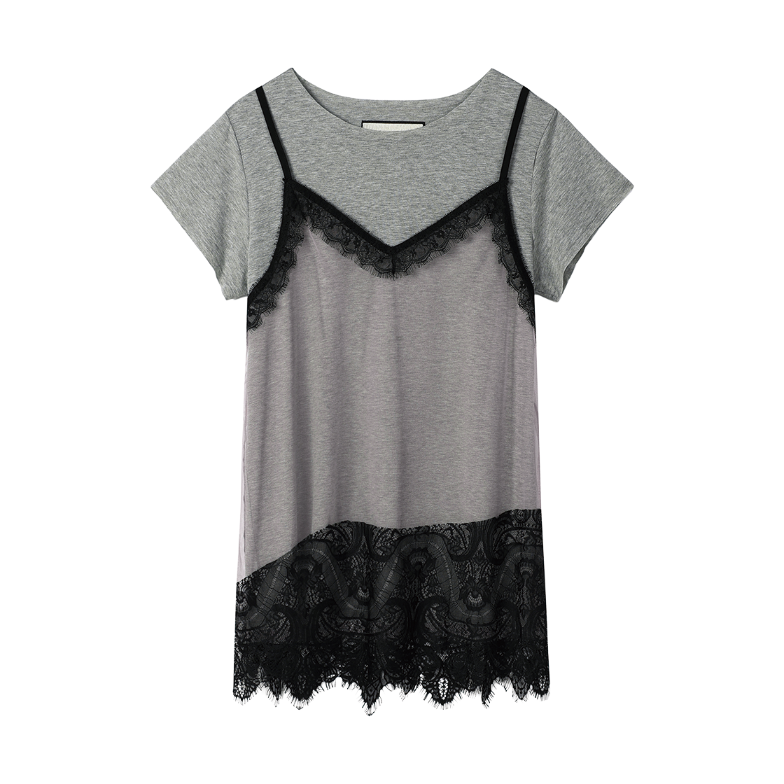 더바이닐하우스 레이스 레이어드 원피스 그레이(Thevinylhouse Lace Layered One-Piece (W) Grey)