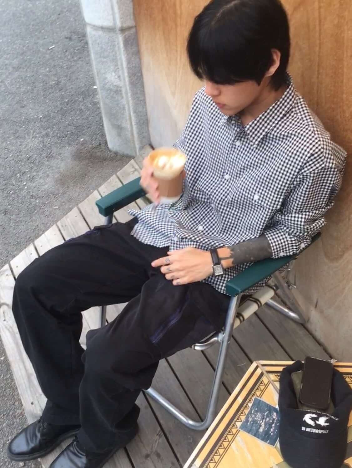 CHOWOO Mixed Fabric m65 Pants Washed Navy, CHOWOO One Pocket Regular Check Shirt Navy 착용 스타일 - 5