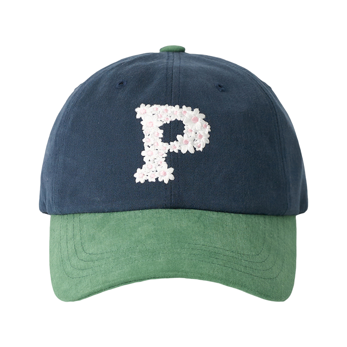 올인컴플리트 플로럴 P 로고 볼캡 그린 & 네이비(Allincomplete Floral P Logo Ball Cap Green & Navy)
