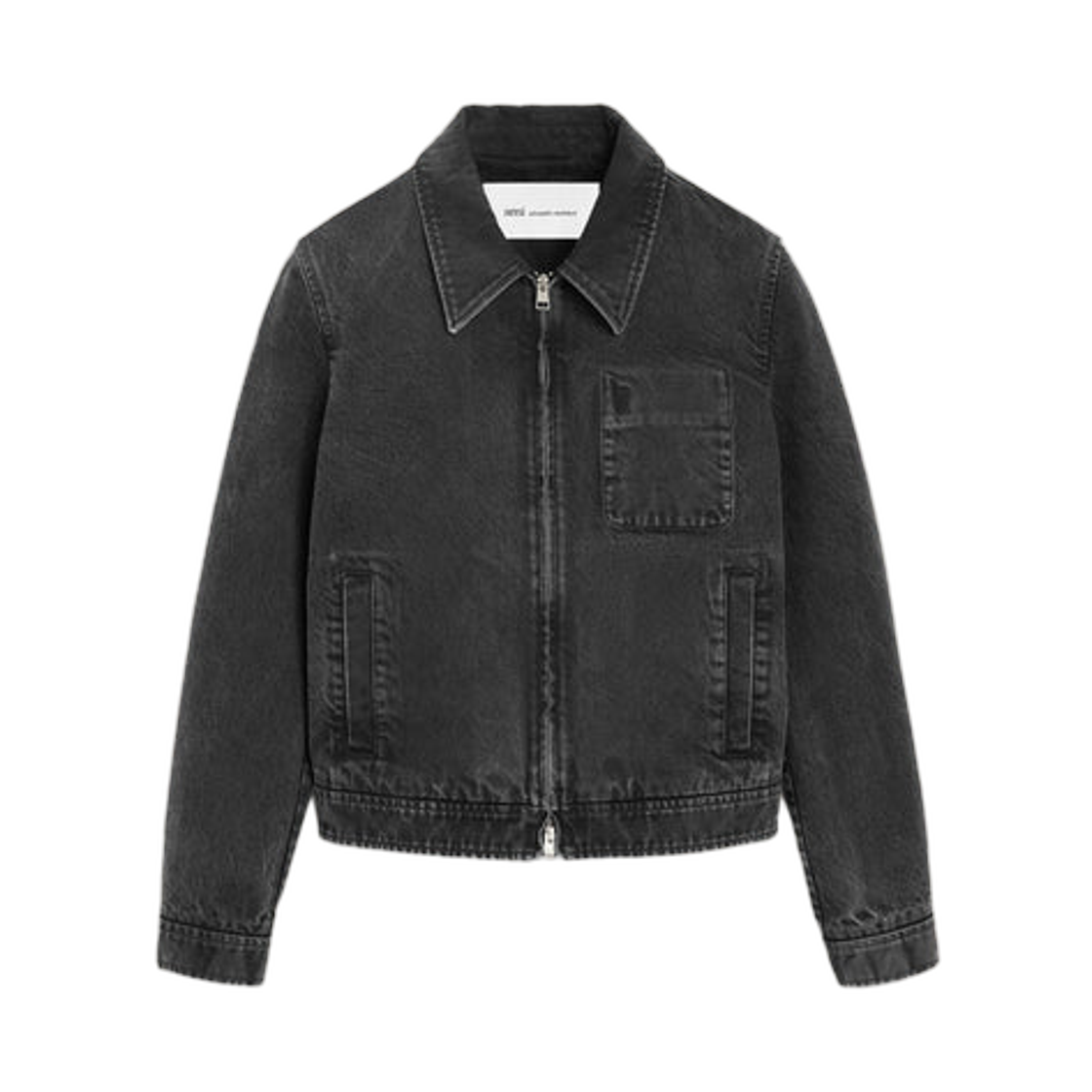 아미 블랙 코튼 토날 아미 드 하트 지퍼 자켓 유즈드 그레이(AMI Black Cotton Tonal Ami De Coeur Zipped Jacket Used Grey)
