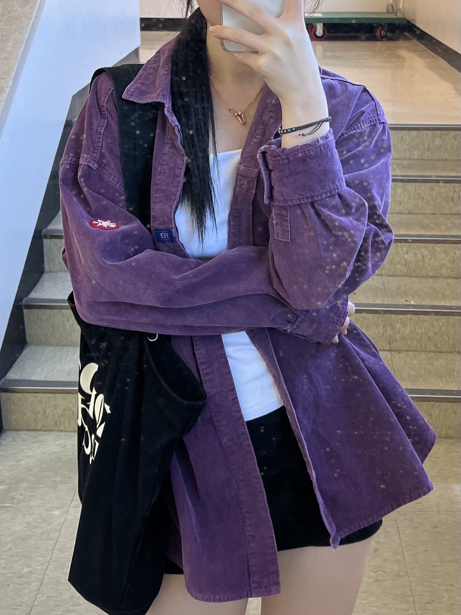 Cav Empt Overdye Cord Design Big Shirt Purple - 25SS 착용 스타일