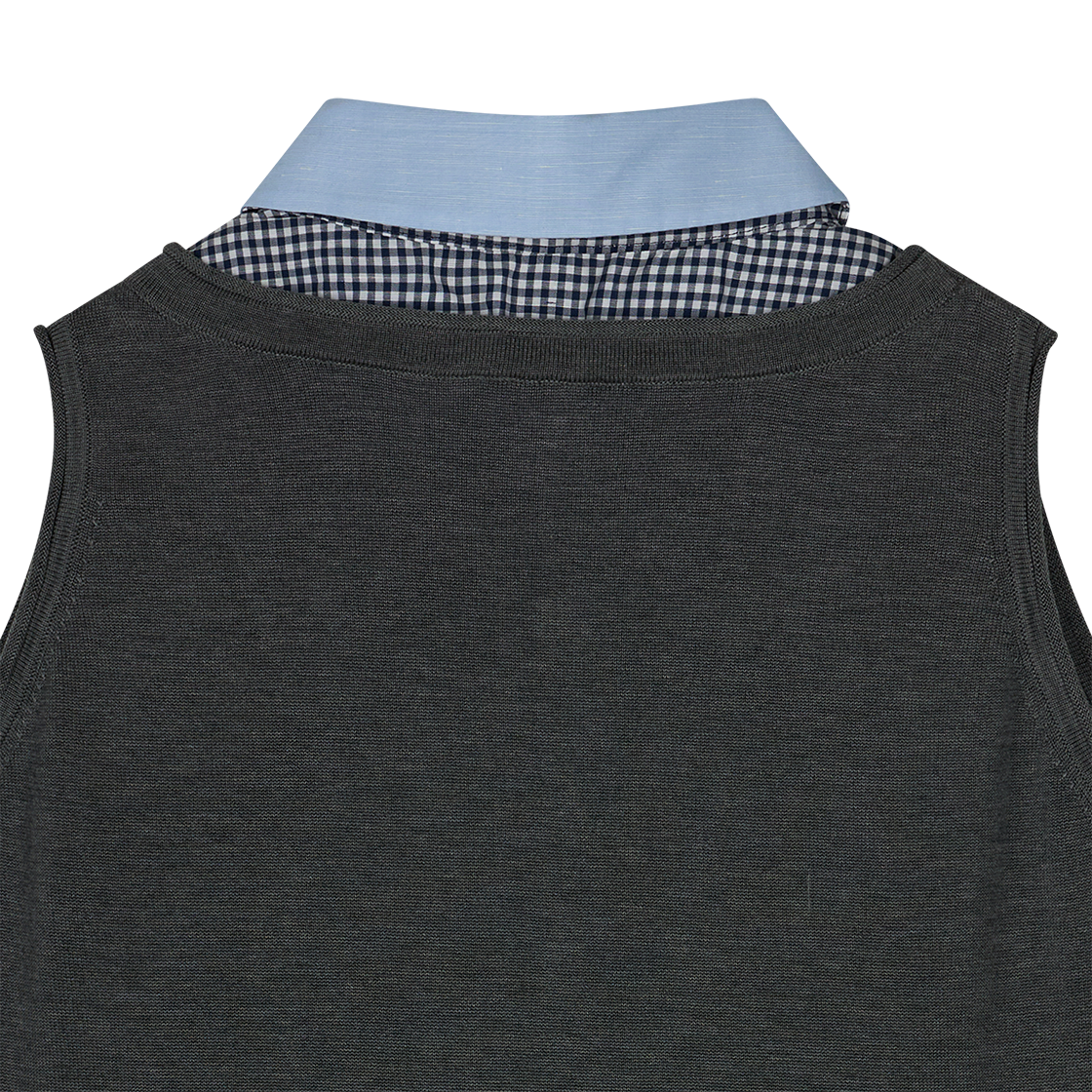 마크공 우먼 그레이 슬리브리스 니트 탑 위드 멀티 레이어 칼라 그레이 - 26SS(Markgong Women Grey Sleeveless Knit Top With Multi Layer Collar Gray - 26SS) - 2
